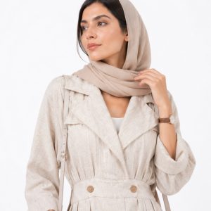 مانتو زنانه بلند آستین سه‌ربع جلو بسته مدل لینن