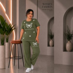 ست تی‌شرت آستین کوتاه و شلوار راحتی زنانه مدل پروانه ای
