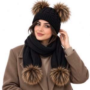 ست کلاه و شال گردن بافتنی زنانه کد M14