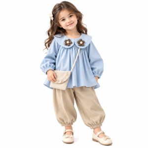 ست بلوز و شلوار دخترانه کتان گل‌دار مدل 629
