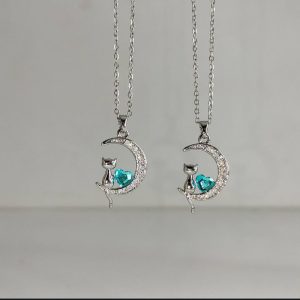 گردنبند زنانه مدل ماه و گربه و قلب
