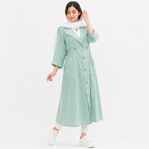 مانتو زنانه بلند آستین سه‌ربع جلو بسته مدل لینن
