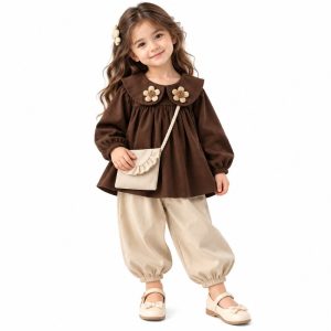 ست بلوز و شلوار دخترانه کتان گل‌دار مدل 629