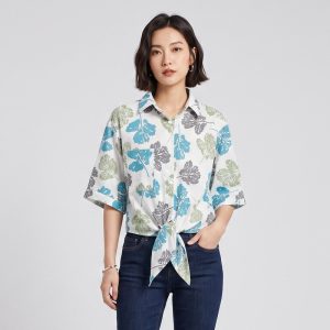 کراپ شومیز آستین سه ربع یقه برگردان زنانه مدل ماهلین کد 4
